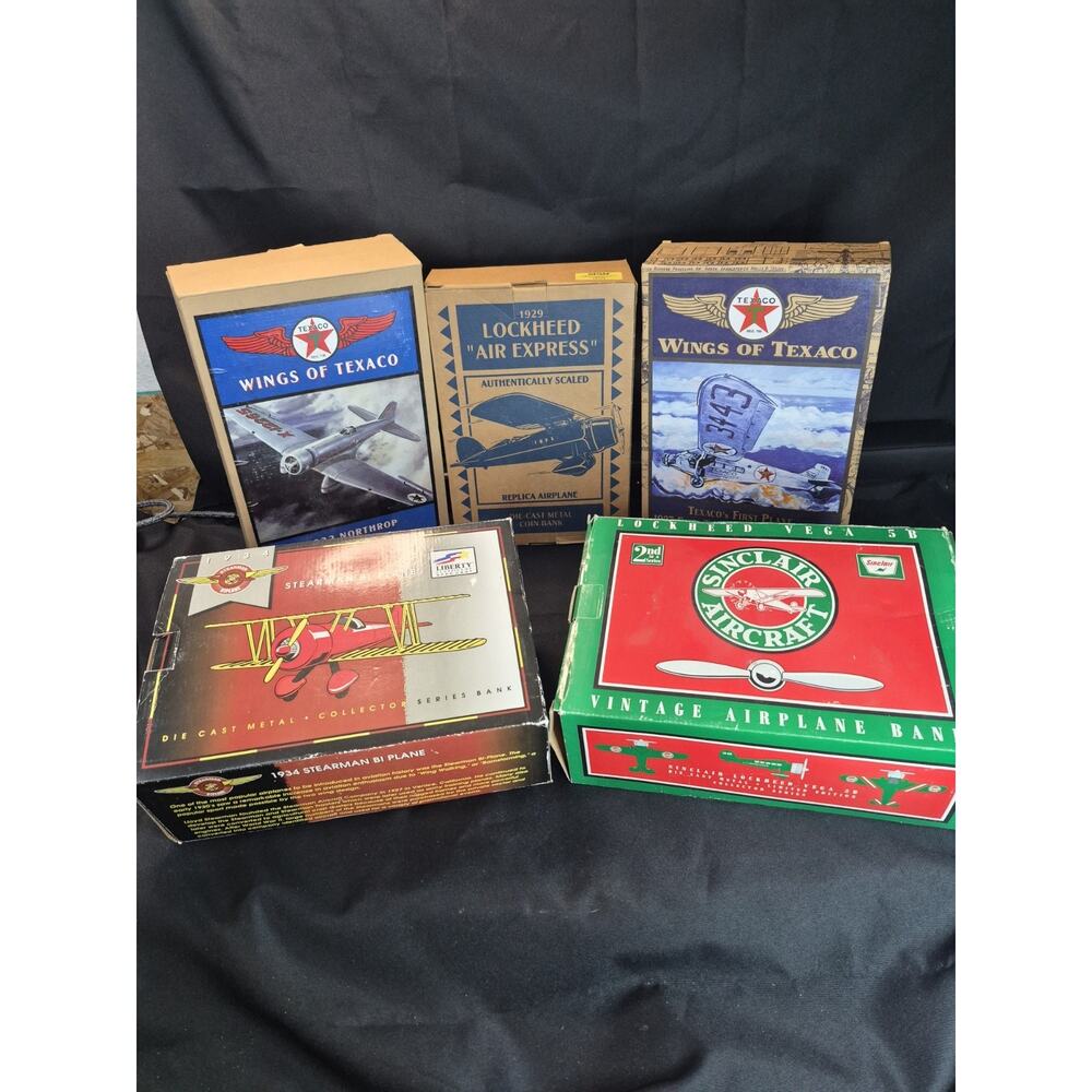 Airplane , LOT OF 5 IN THE BOX WINGS OF TEXACO-BANKS & MODELS Never Used. Bank